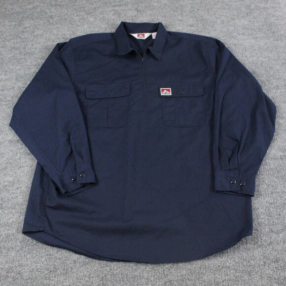 Ben Davis Shirt Mens XL Half Zip Long Sleeve Navy Long Sleeve Mechanic Workwear - Picture 2 of 10